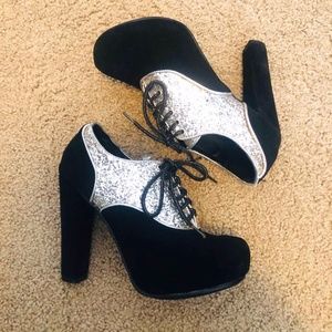 Sequin & Suede Tall Heel Booties (Size 6)